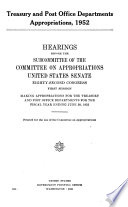 Cover of Treasury and Post Office Departments Appropriations, 1952